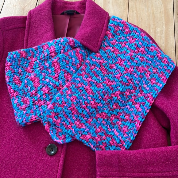 Land’s End Single-Breasted Wool Magenta bouclé Pea-Coat 4 Buttons & Collar - Picture 12 of 15